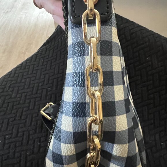 Tory Burch Leather Chain Kerrington Gingham Check Crossbody Shoulder Bag Navy - Picture 4 of 4